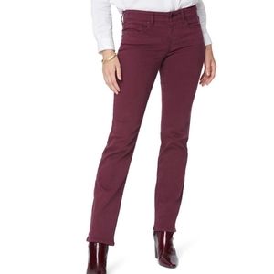 NYDJ Womens Marilyn Straight Leg Stretch Jeans In Deep Merlot NWT